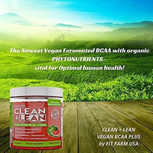 Clean+Lean Vegan BCAA Plus by FitFarm USA: Ultra-Clean Plant Fermented BCAA's + Organic Energy, Diet Support, Phytonutrients,and Antioxidants Fuel and Recharge Body+Mind 100% Natural and GMO-Free