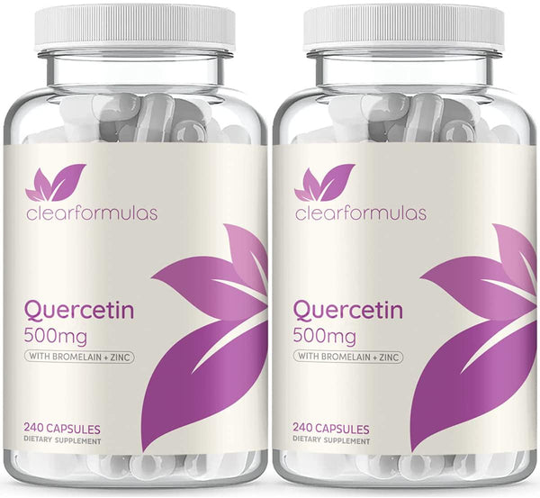 Clear Formulas Quercetin 500mg (2 Pack) with Bromelain and Zinc Supplement - 240 Capsules - Quercetin Dihydrate to Support Immune Health and Cardiovascular