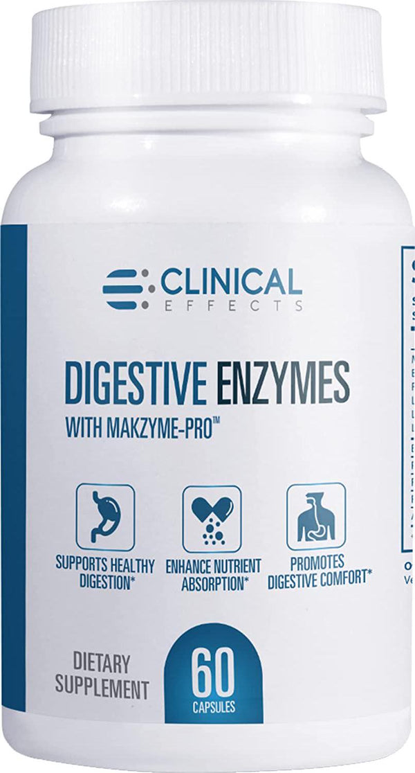 Clinical Effects Digestive Enzymes with Makzyme-Pro - Gut Health Enzyme and Probiotic Supplement to Support Digestion, Nutrient Absorption, Digestive Comfort - 60 Vegan Supplement Capsules - USA Made