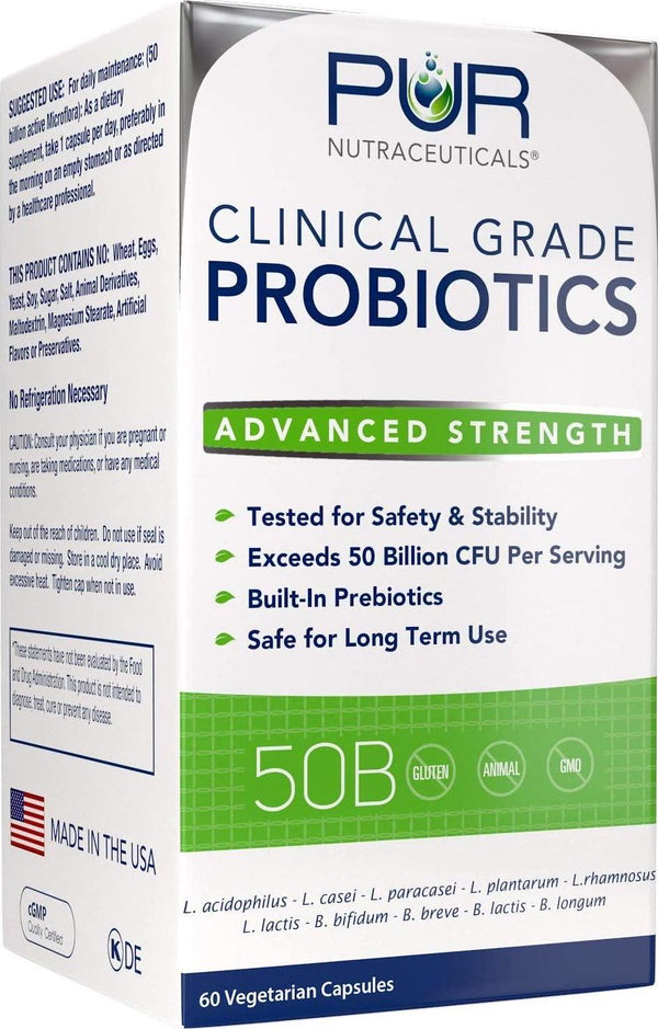Clinical Grade Probiotics * 50 Billion CFUs/Serving * 10 Strains * Built-in Prebiotic * 60 Daily Capsules - 2 Month Supply * All Natural 100% Made in USA