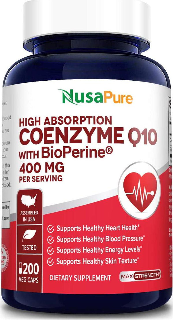 CoQ10 400 mg 200 Veggie Caps (Non-GMO and Gluten-Free) Coenzyme Q10 Supplement, Antioxidant COQ-10 Enzyme, Coq 10 for Support of Healthy Blood Pressure and Healthy Heart* - Serving Size 2 Daily Caps