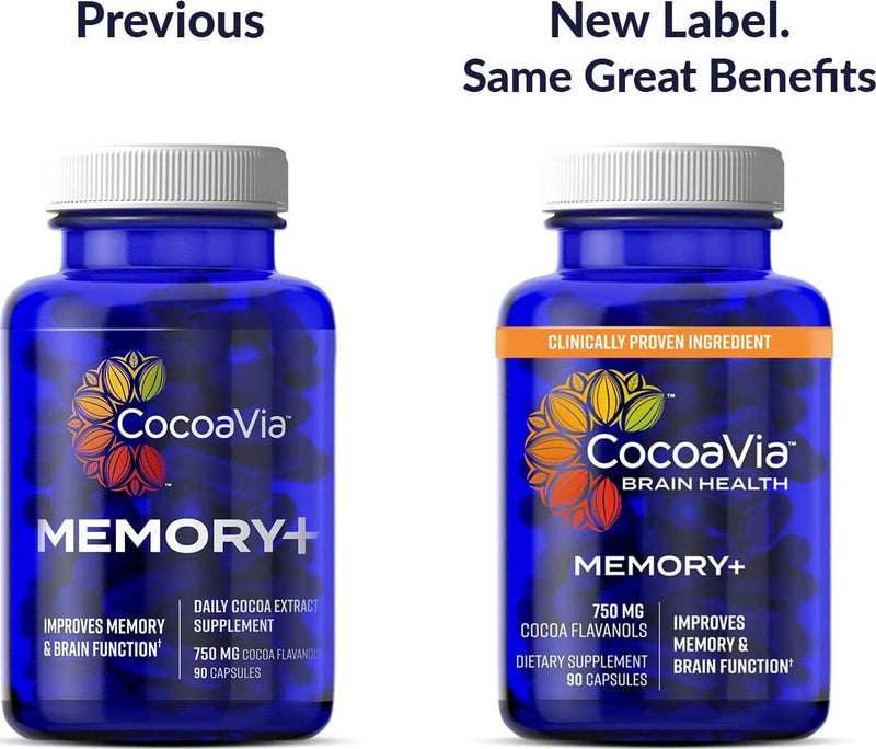 CocoaVia Memory+ Brain Supplement, 750 mg of Cocoa Flavanols | Brain Support for Improved Memory and Brain Function | 90 Day Supply, Triple Pack