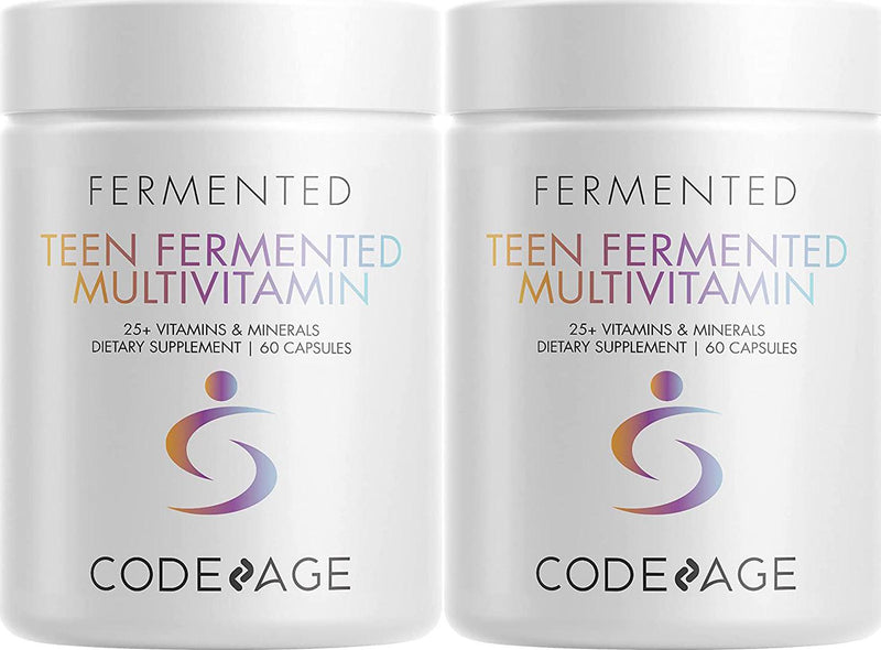 Codeage Daily Teen Multivitamin - Organic Whole Foods - Probiotic Fermented Vitamins - Enzymes, Minerals for Teenage Boys and Girls - Vegan, Non-GMO, Gluten Free Supplement for Active Kids - 2 Pack