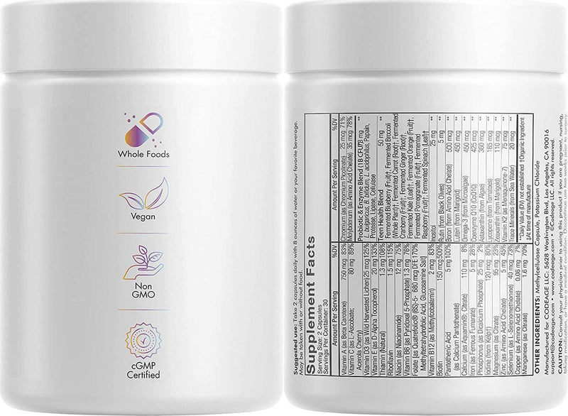 Codeage Daily Teen Multivitamin - Organic Whole Foods - Probiotic Fermented Vitamins - Enzymes, Minerals for Teenage Boys and Girls - Vegan, Non-GMO, Gluten Free Supplement for Active Kids - 2 Pack