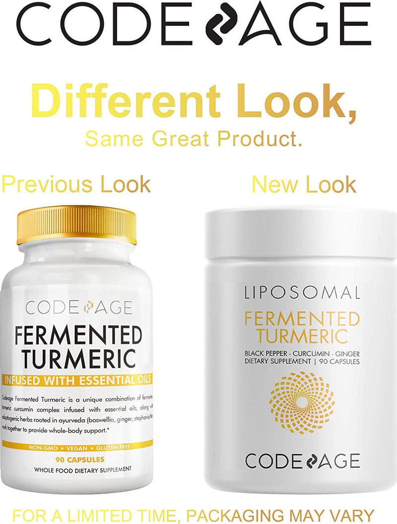 Codeage Fermented Turmeric Supplement, Organic Curcumin Infused with Essential Oils and Digestive Bitters, Optimized Liposomal Curcumin Complex with Ginger, Boswellia, Stephania, 90 Capsules