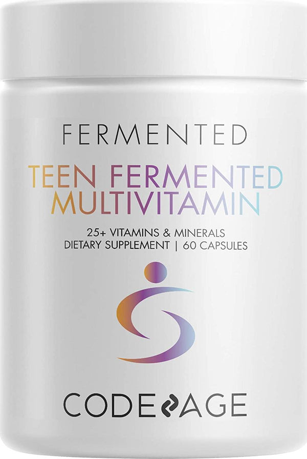 Codeage Teen Multivitamin - Organic Whole Foods + Probiotic Fermented Vitamins + Enzyme Activated Minerals for Teenage Boys and Girls, Vegan Non-GMO Gluten Free Supplement for Active Kids, 60 Capsules