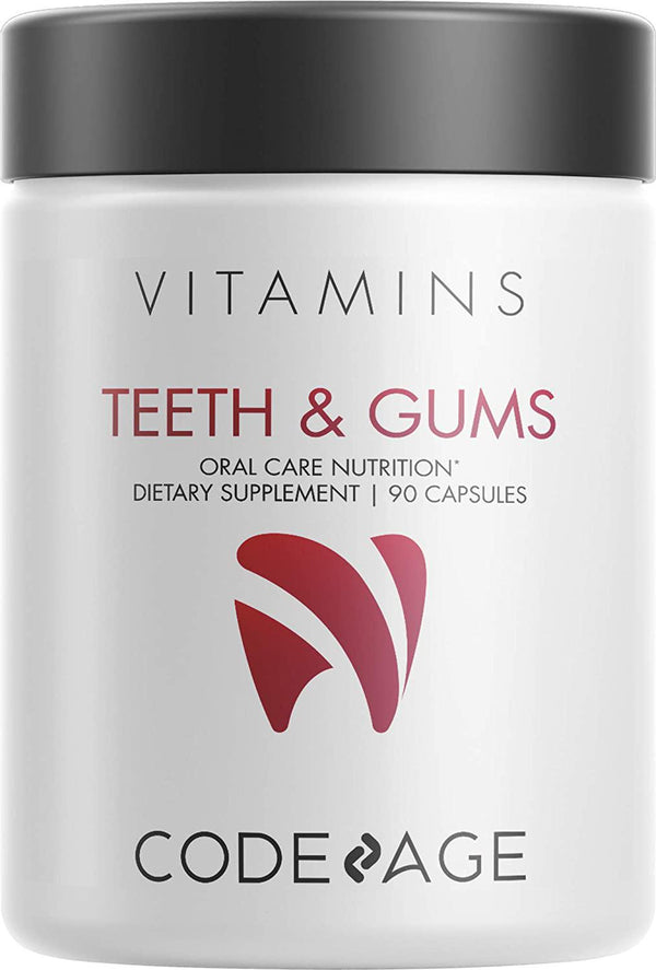 Codeage Teeth Gums and Bone Strength + Oral Probiotic Supplement for Mouth Throat Immunity Support Oral Dental and Bone Health - Plant-Based Calcium, Magnesium, Vitamin D3 C K2, Collagen - 90 Capsules