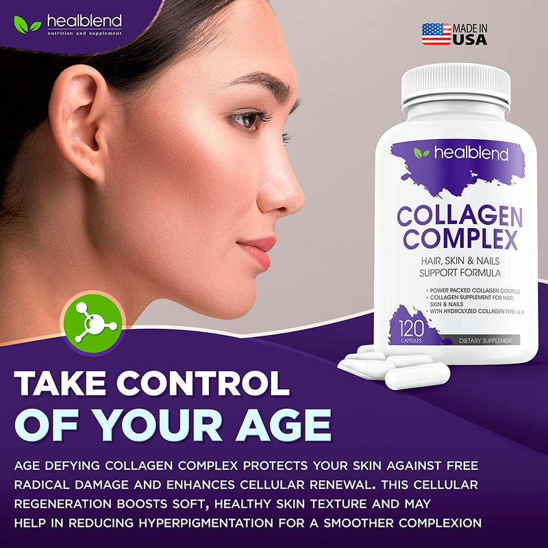 Collagen Complex - Hydrolyzed Collagen Supplement for Women and Men, Anti-Aging and Healthy Joints, Healthy Skin, Hair and Nails (120 Capsules)
