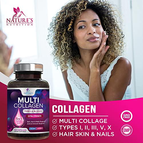Collagen Peptides Pills 100% Pure Collagen Powder 1000mg - Collagen Powder Type I, II, III, V, X - Boosts Hair, Nails and Skin, Anti Aging Joint Formula, Paleo Friendly, Gluten Free - 120 Capsules