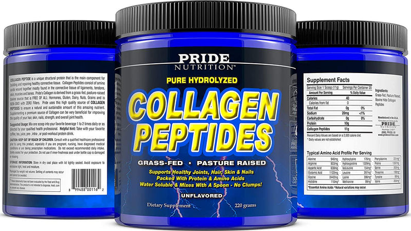 Collagen Peptides Powder - Grass Fed Pasture Raised Hydrolyzed Paleo and Keto Friendly Supplement - for Youthful Skin, Healthier Hair, Joints, Stronger Nails - GMO and Gluten Free