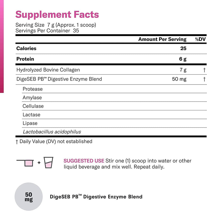 Collagen Peptides Powder - Max Absorption - Supports Hair, Skin, Nails, Joints and Post Workout Recovery - Hydrolyzed Protein(Type I and III) with Digestive Enzymes, Grass Fed, Non-GMO, Gluten-Free