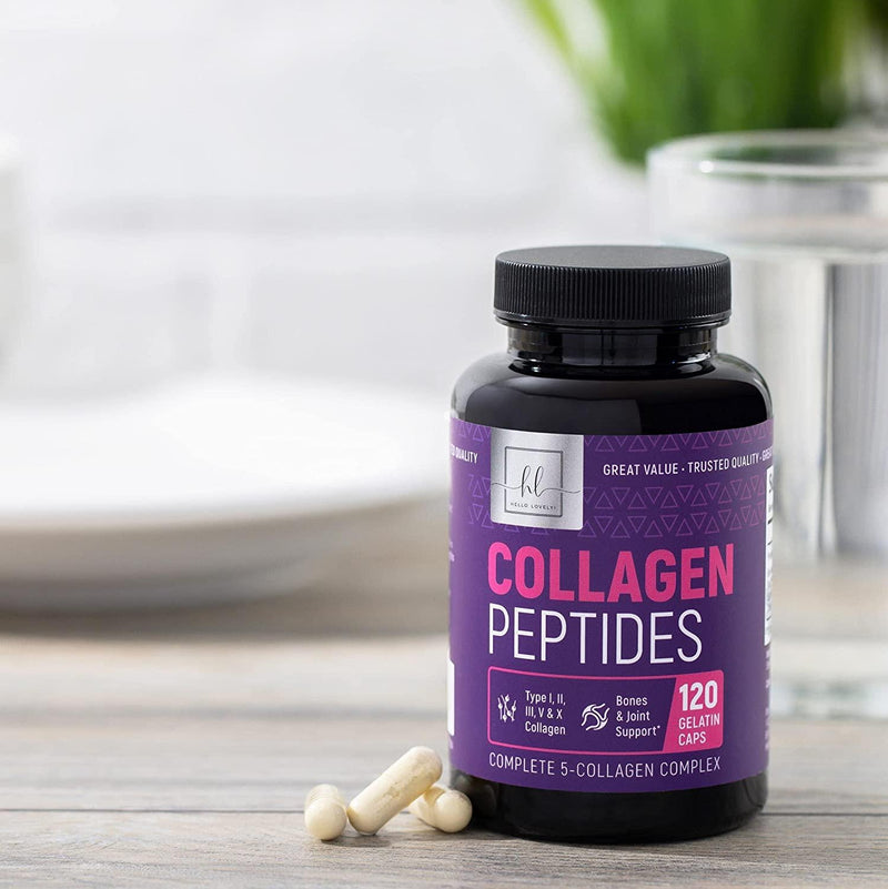 Collagen Peptides Types (I, II, III, V, X) 1000mg - High Absorption Hydrolyzed Multi Collagen - Made in USA - Premium Collagen Protein Supplement for Hair, Skin and Nails - 120 Capsules