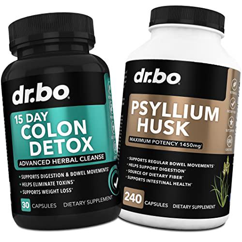 Colon Cleanse Detox and Psyllium Husk Fiber Supplement - 15 Day Intestinal Cleanse Pills for Intestinal Bloating and Fast Digestive Cleansing - Daily Constipation Relief Supplement for Regularity Support