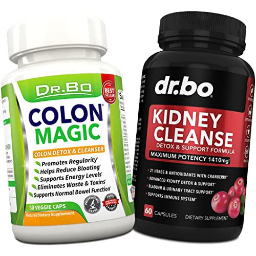 Colon Cleanse and Kidney Cleanse Detox Support Supplement - Natural Bowel Cleanser Pills for Intestinal Bloating and Daily Constipation Relief - Help Repair Kidneys, Bladder Control and Urinary Tract Health