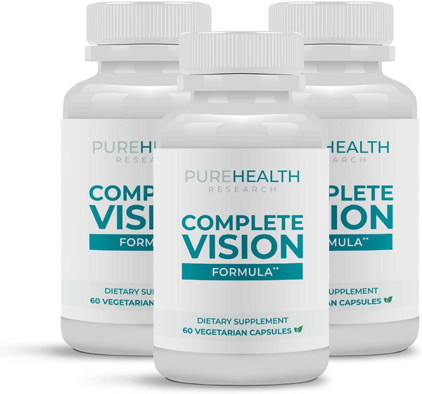 Complete Vision Formula by PureHealth Research - 8 Natural Eye Hero Nutrients to Enhance Eye Function and Vision – Potent, Targeted, Protective and Regenerative, 3 Bottles