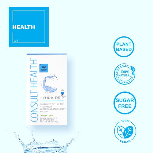 Consult Health Hydra-Drip Sustained Cellular Hydration Supercharged Wellness Boost Supplement Drink Mix Multiple Electrolytes - Pink Lemonade Flavor - 20 Count Powder Stick Easy Open Packets