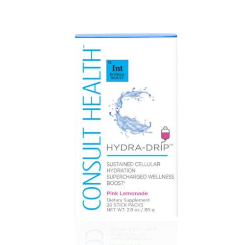 Consult Health Hydra-Drip Sustained Cellular Hydration Supercharged Wellness Boost Supplement Drink Mix Multiple Electrolytes - Pink Lemonade Flavor - 20 Count Powder Stick Easy Open Packets