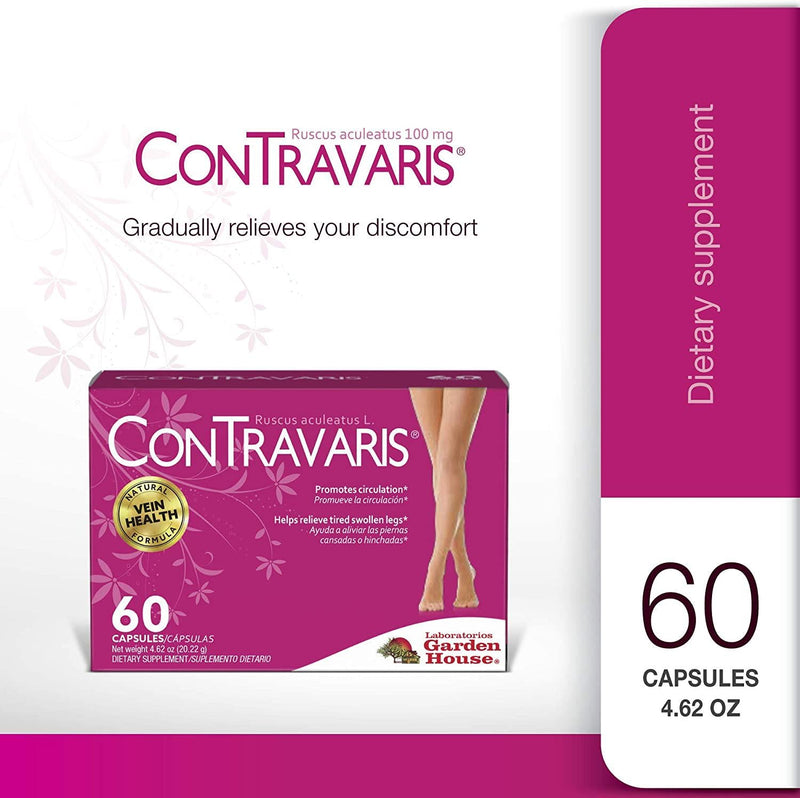 Contravaris Ruscus Aculeatus L Root, Dry Extract, Circulation and Vein Support, 60 Count