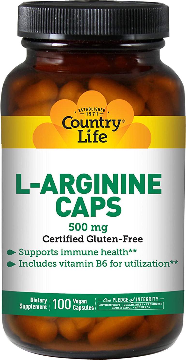 Country Life L-Arginine 500 mg with Vitamin B6-100 Vegetarian Capsules - May Help Support Immune Health - Aids Utilization - Gluten-Free