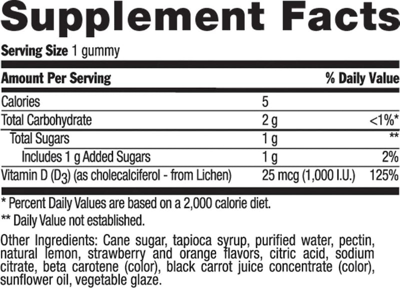 Country Life - Vitamin D3 Vegan Gummies Lemon, Strawberry and Orange 1000 IU - 60 Gummies