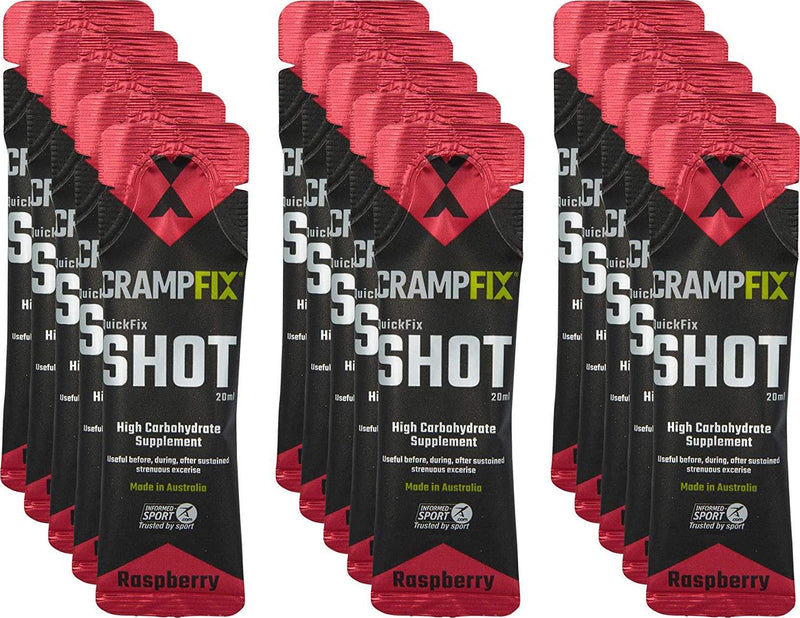 CrampFix Sports Shot, Prevents and Relieves Muscle Cramps in Seconds, Easy Carry Sachets, 15 Pack, All Natural, Raspberry