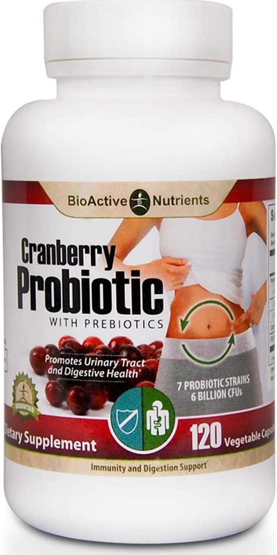 Cranberry Probiotics with Prebiotics by BioActive Nutrients, 120 Capsules, Women's Health Supplement, Urinary Tract Health (natural UTI pills), Digestive Immune Feminine Support, 7 Strains, 6 Billion CFU's per Serving for Good Bacteria and Yeast