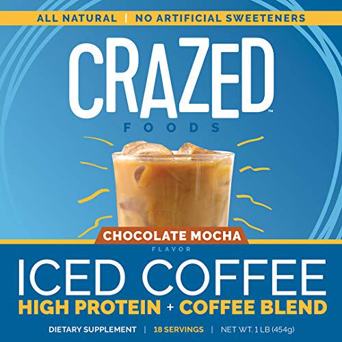 Crazed Foods Protein Iced Coffee, Natural Ingredients, No Artificial Sweeteners, Simple Ingredients, Keto, Gluten Free, Whey Protein Concentrate (18 Servings, Chocolate Mocha)