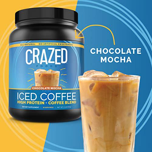 Crazed Foods Protein Iced Coffee, Natural Ingredients, No Artificial Sweeteners, Simple Ingredients, Keto, Gluten Free, Whey Protein Concentrate (18 Servings, Chocolate Mocha)