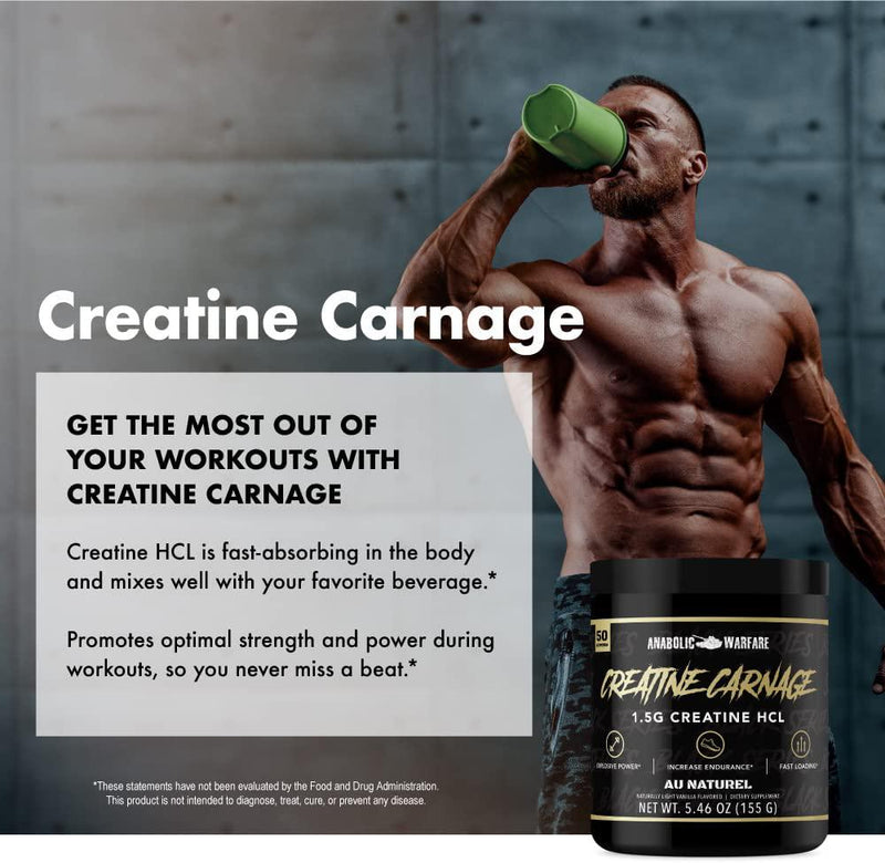 Creatine Carnage by Anabolic Warfare Creatine Powder to Help Build Lean Muscle and Aid Endurance and Stamina (Natural Flavor 50 Servings)