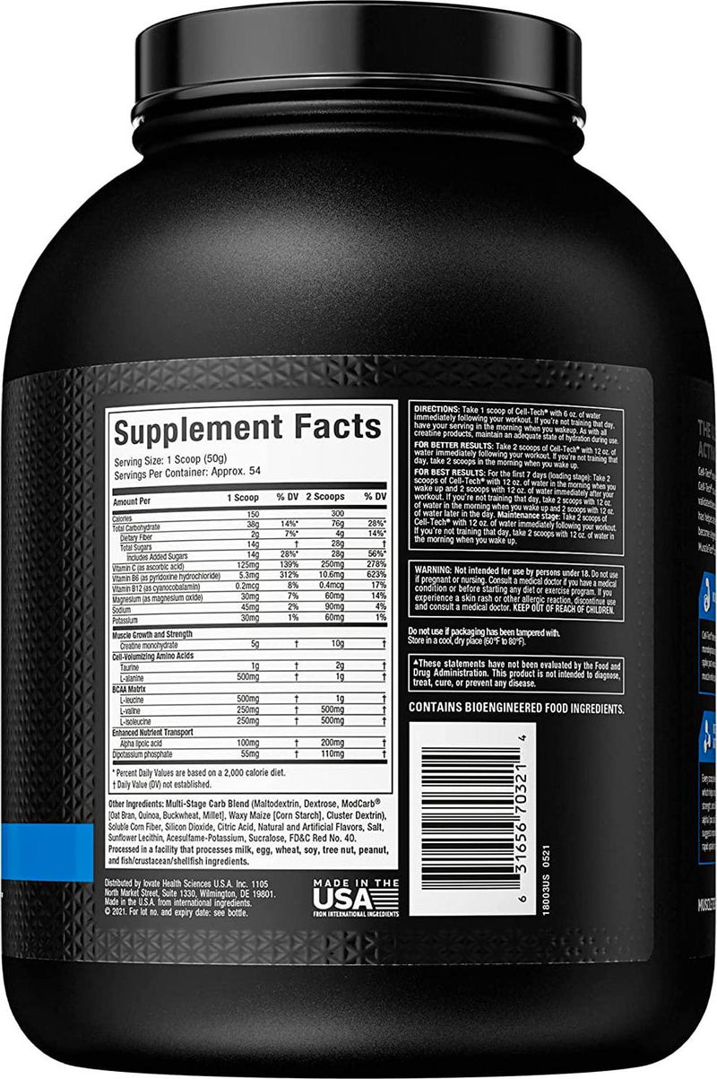 Creatine Monohydrate Powder | MuscleTech Cell-Tech Creatine Powder | Post Workout Drink | Creatine Supplements for Men and Women | Fruit Punch, 2.72 kg (56 Servings)