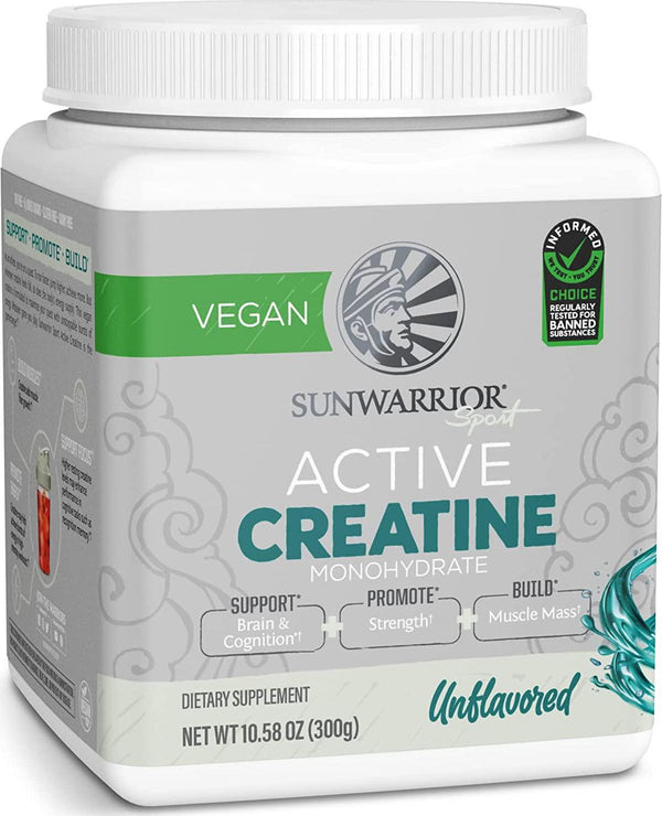 Creatine Monohydrate Powder | Muscle Building Pre Workout Vegan Keto Friendly Micronized and Easily Mixes 300g Tub (60 Serve) Active Creatine by Sunwarrior