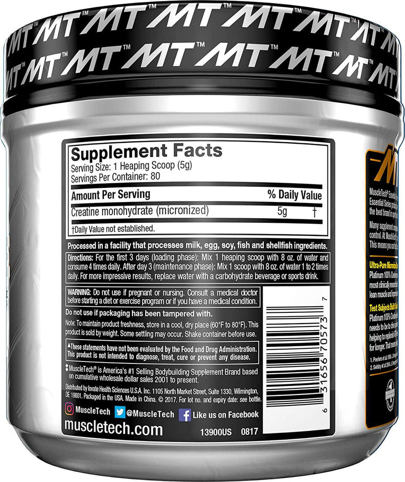 Creatine Monohydrate Powder | MuscleTech Platinum Creatine Powder | Pure Micronized Creatine Powder | Muscle Recovery + Muscle Builder for Men and Women | Workout Supplements | Unflavored (80 Servings)