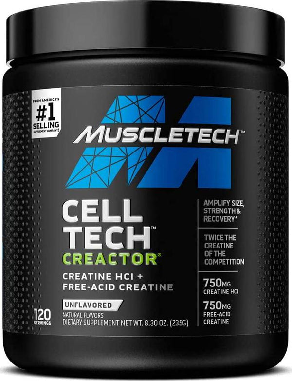Creatine Powder, MuscleTech Cell-Tech Creactor, Creatine HCl Formula, Post Workout Drink for Men and Women, Creatine HCl and Free-Acid Creatine, Unflavoured (120 Servings)