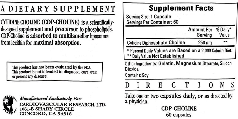 Cytidine Choline/CDP 250mg 60 Caps - Ecological Formulas/Cardiovascular Research