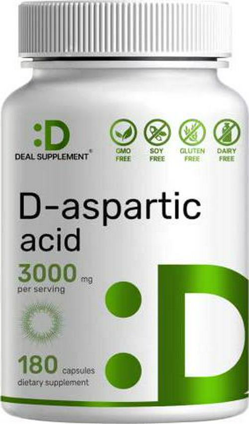DAA D-Aspartic Acid 3000mg Per Serving, 180 Capsules, Non-GMO and Gluten Free, Made in USA - Ultra DAA Supplement
