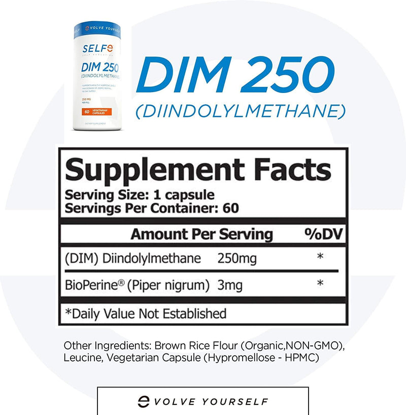 DIM Max Strength Supplement with BioPerine - 250mg per 1 Cap - Diindolylmethane, 60 Vegetarian Capsules (2 Month Supply)