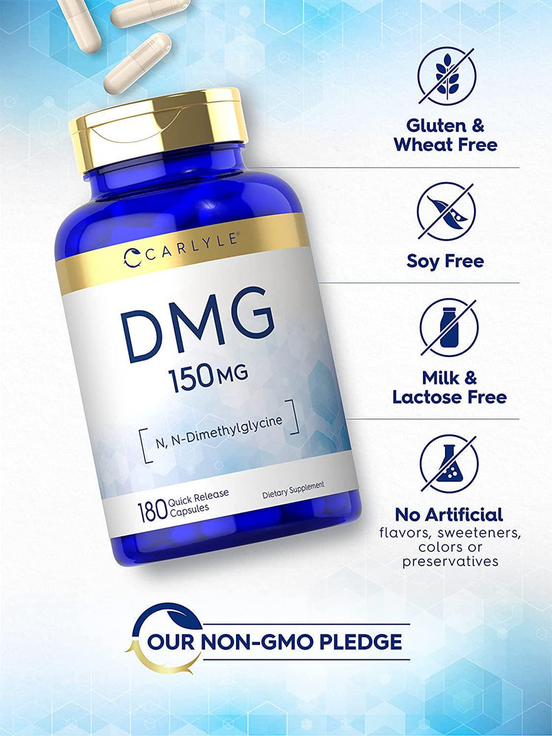 DMG Supplement | 150 mg 180 Capsules | N-Dimethylglycine | Vegetarian, Non-GMO, Gluten Free | by Carlyle