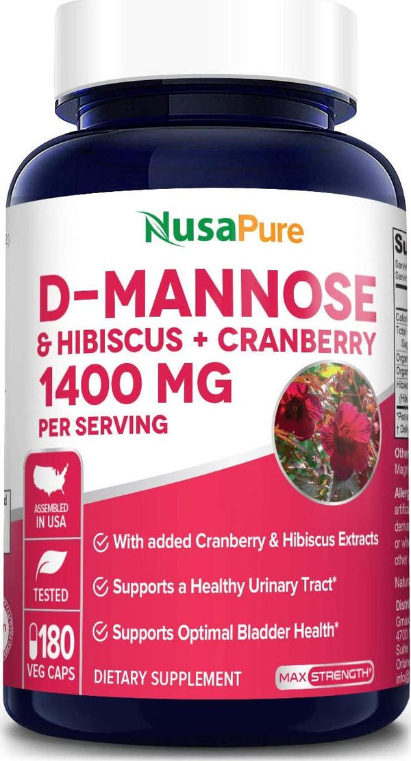 D-Mannose 1000 mg 180 Veggie Caps with Hibiscus 200 mg (10:1) and Org. Cranberry Ext. 50:1 Urinary Tract Health Formula