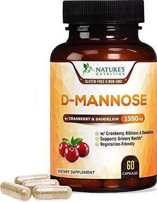D-Mannose Capsules with Cranberry for UTI Support 1350mg - Extra Strength Urinary Tract Cleanse and Bladder Health, All-Natural Fast-Acting Pills w/Dandelion and Hibiscus - 60 Capsules