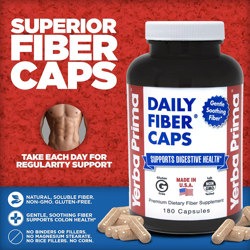 Daily Fiber Formula - 180 caps (Pack of 2) - Soluble and Insoluble Dietary Fiber Supplement - Colon Cleanse - Gut Health - Vegan, Non-GMO, Gluten-Free