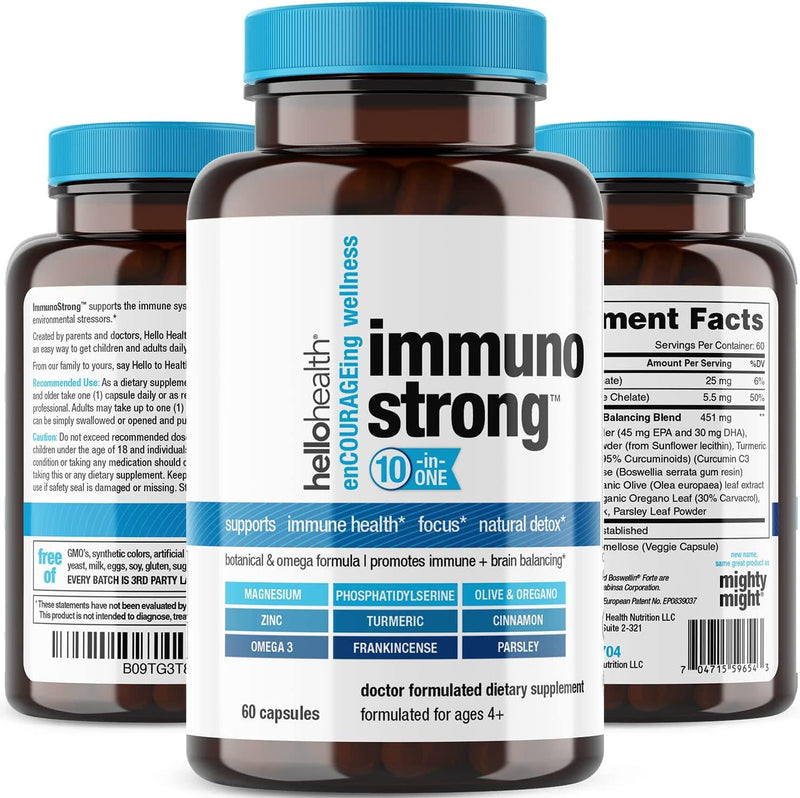 Daily Immune Support Supplement Immunostrong 10-in-1 Immune System Defense Plus Immune Booster Oregano, Olive Leaf, Anti Inflammatory Omega 3, Turmeric Curcumin and Zinc Vitamins for Adults/Kids -60 ct