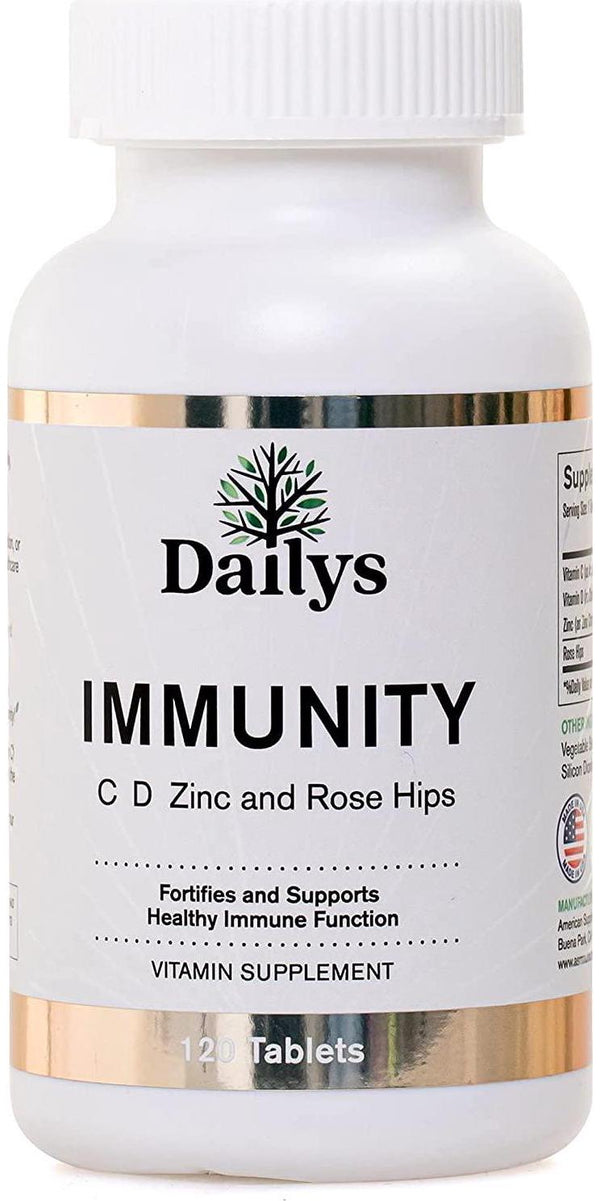 Dailys Immunity Immune Support Supplement – Powerful Blend Vitamin C D Zinc Rose Hips Antioxidant 120 Tablets Overall Health System Defense Booster Vital Nutrients