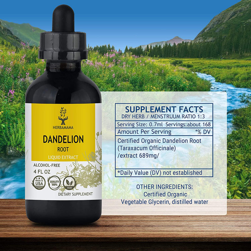 Dandelion Root Liquid Extract 4 fl oz | Rich in Antioxidants | Anti-Inflammatory | Immune System Booster | Blood Pressure Support | Non-GMO
