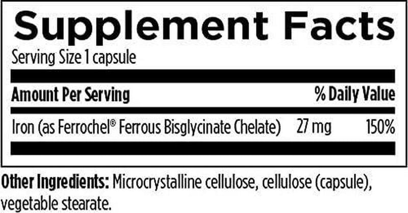 Designs for Health Ferrochel Iron Chelate - 27mg Iron Bisglycinate Supplement, Chelated Ferrous Iron Pills with Enhanced Absorption - Designed to be Easy On Stomach - Vegan (120 Capsules)