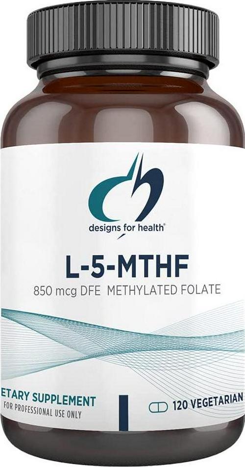 Designs for Health L-5-MTHF Folate, 500mcg (850mcg DFE) - Quatrefolic Active Vitamin B9 Methylfolate Supplement - None-GMO, Gluten Free (120 Capsules)