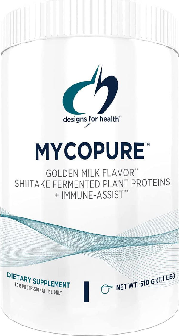 Designs for Health MycoPure Immune Support Mushroom Protein - Keto + Vegan Shiitake Mushroom Optimizer Boost - Immune System Support, Delicious Golden Milk Turmeric Flavor (15 Servings / 1.1lb)