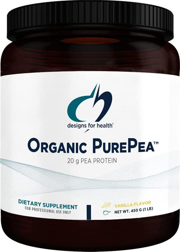 Designs for Health Organic PurePea - 20g Vegan Pea Protein, Organic + Non-GMO Natural Drink Mix Powder Supplement, Vanilla (15 Servings / 450g)