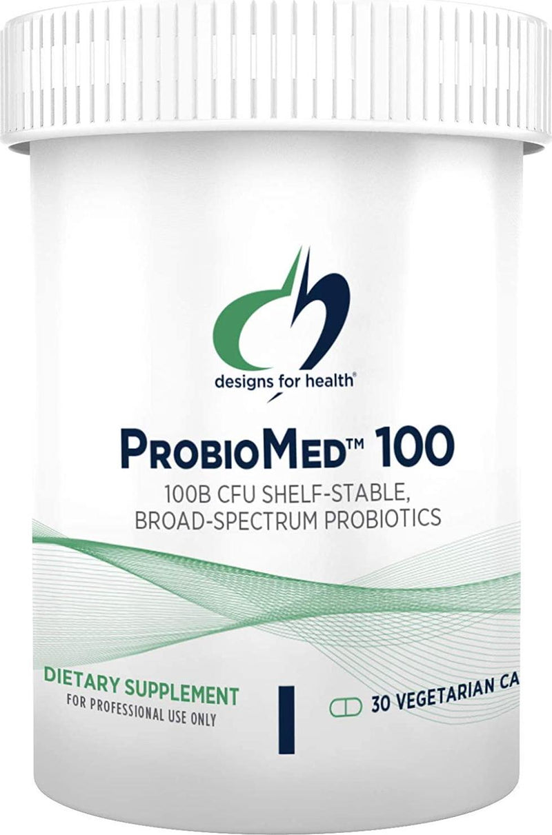Designs for Health Probiomed 100 - High Potency 100 Billion CFU Probiotic Capsules, Shelf Stable Probiotics (30 Capsules)