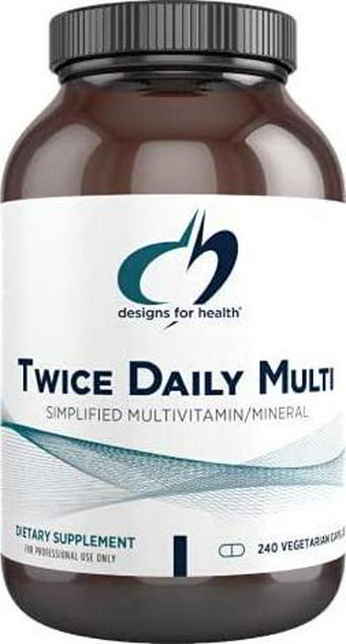 Designs for Health - Twice Daily Multi - 240 Capsules Iron Free Multivitamin with Active Folate + Chelated Minerals