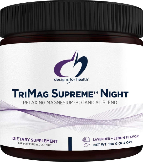 Designs for Health TriMag Supreme Powder Night - 300mg Magnesium Drink Supplement with Tart Cherry for Calm and Sleep Support - Lavender Lemon Flavor (30 Servings / 180g)